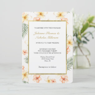 Invitation Mariage floral à l'hibiscus et à la crème de pêche