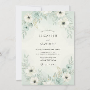 Invitation Mariage Floral Aéré Vert Menthe