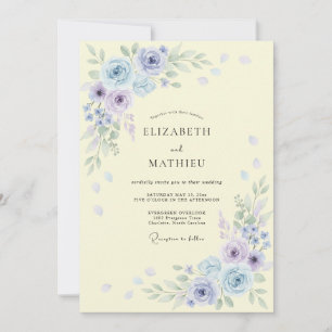 Invitation Mariage Floral Aérien Aquarelle Jaune Pâle