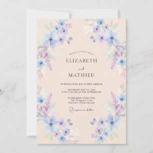 Invitation Mariage Floral Aérien Bleu Clair