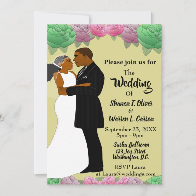 Invitation Mariage floral afro-américain marié et marié (Devant)