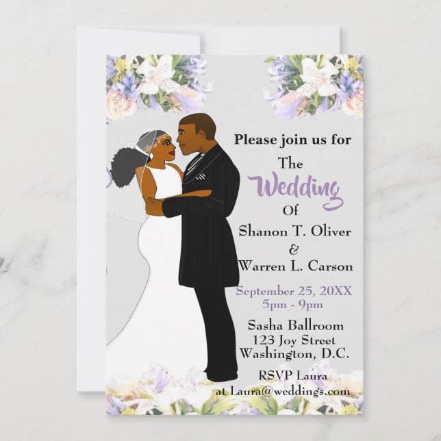 Invitation Mariage floral afro-américain marié et marié Invi (Devant)