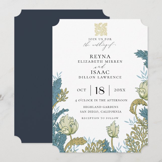 Invitation Mariage floral anglais antique (Devant / Derrière)