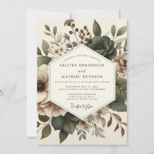 Invitation Mariage Floral Antique Olive
