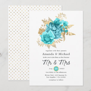 Invitation Mariage Floral Aqua et Gold