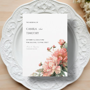Invitation Mariage Floral Aquarelle au Corail Rose Pivoine