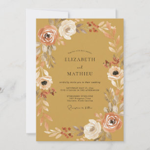 Invitation Mariage Floral Aquarelle au Moutarde
