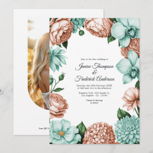 Invitation Mariage Floral Aquarelle au Soft Peach & Mint