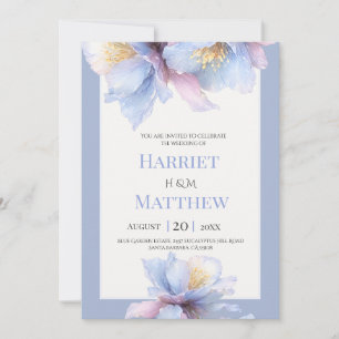 Invitation Mariage Floral Aquarelle Bleu Poussiéreux Lavande