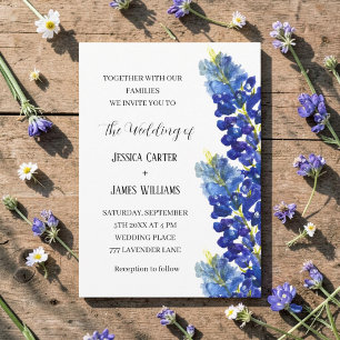 Invitation Mariage Floral Aquarelle Bleuets Texas