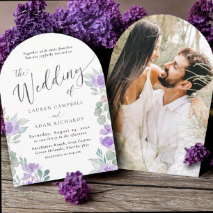 Invitation Mariage Floral Aquarelle Bohème Violet Lilas