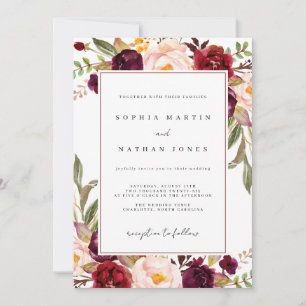 Invitation Mariage Floral Aquarelle Bourgogne