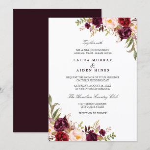 Invitation Mariage Floral Aquarelle Burgundy Marsala