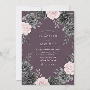Invitation Mariage Floral Aquarelle Charbon Mauve
