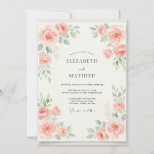 Invitation Mariage Floral Aquarelle Corail