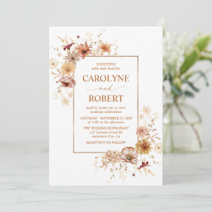 Invitation Mariage Floral Aquarelle Élégant d'Automne