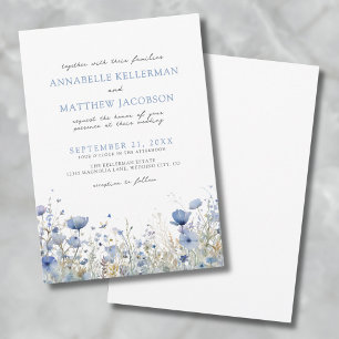 Invitation Mariage Floral Aquarelle Fleur Sauvage Bleue