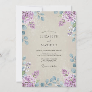 Invitation Mariage Floral Aquarelle Lilas Pervenche