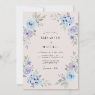 Invitation Mariage Floral Aquarelle Lilas Pervenche
