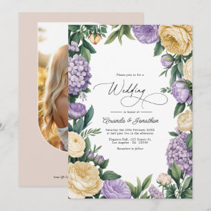 Invitation Mariage Floral Aquarelle Mauve et Beige
