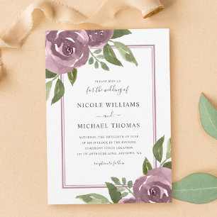 Invitation Mariage Floral Aquarelle Mauve Poussiéreux Élégant