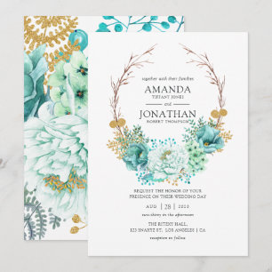 Invitation Mariage Floral Aquarelle Menthe