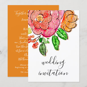 Invitation Mariage Floral Aquarelle Orange Rose Parties scint
