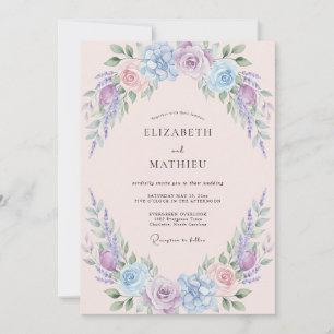 Invitation Mariage Floral Aquarelle Pastel Pervenche