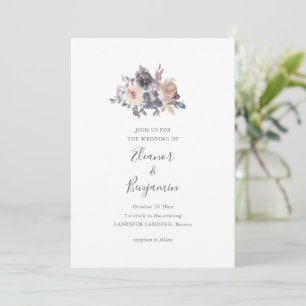 Invitation Mariage Floral Aquarelle Romantique aux Tons Prune