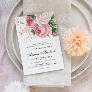 Invitation Mariage Floral Aquarelle Rose Élégant