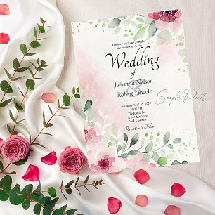 Invitation Mariage floral aquarelle rose et bordeaux vierge