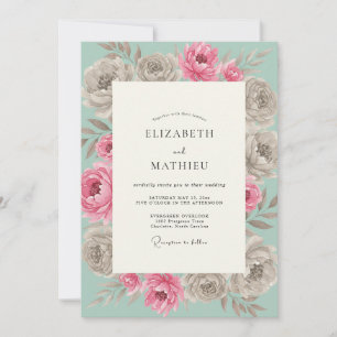 Invitation Mariage Floral Aquarelle Rose Menthe