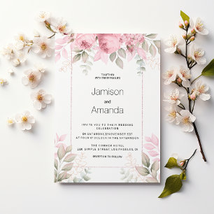 Invitation Mariage floral aquarelle rose menthe blanc