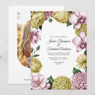 Invitation Mariage Floral Aquarelle Rose Pâle & Or Tendre