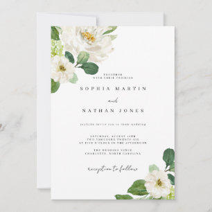 Invitation Mariage Floral Aquarelle sur Fond Ivoire avec Feui