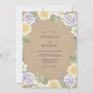 Invitation Mariage Floral Aquarelle Tan Lavande