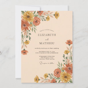 Invitation Mariage Floral Aquarelle Terracotta Ambre
