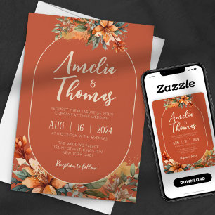 Invitation Mariage Floral Aquarelle Terracotta Automnal Rusti