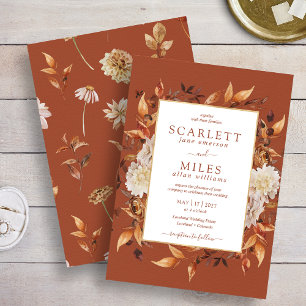 Invitation Mariage Floral Aquarelle Terracotta Copper Fall