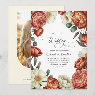 Invitation Mariage Floral Aquarelle Terracotta et Crème