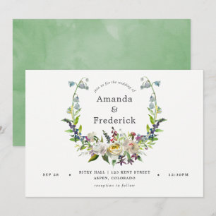 Invitation Mariage floral aquarelle vert sauge et blanc