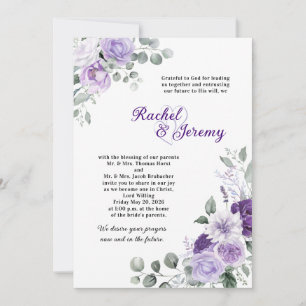 Invitation Mariage Floral Aquarelle Violet Élégant