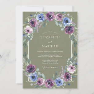 Invitation Mariage Floral Aquarelle Violet Olive