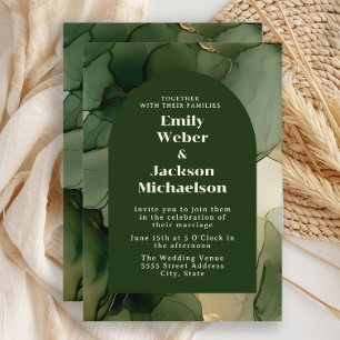 Invitation Mariage Floral Arc Émeraude Vert Olive Or