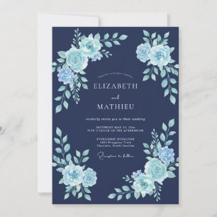 Invitation Mariage Floral Arctique Bleu Marine