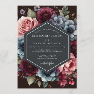Invitation Mariage Floral Ardoise Bourgogne