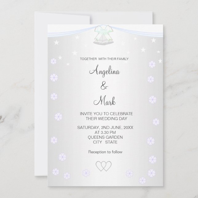 Invitation Mariage floral argent et blanc (Devant)