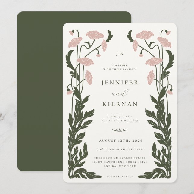 Invitation Mariage floral Art nouveau (Devant / Derrière)