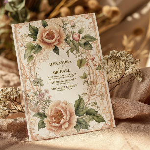 Invitation Mariage Floral Art Nouveau Rose Vert