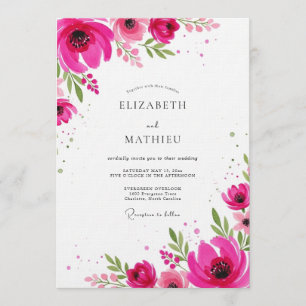 Invitation Mariage Floral Artistique Magenta